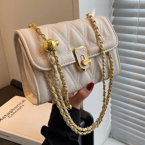 Borsa a Tracolla da Donna in Pelle PU Trapuntata Moda Elegante Borsa Quadrata Piccola Con Tracolla Regolabile Con Sfera in Metallo