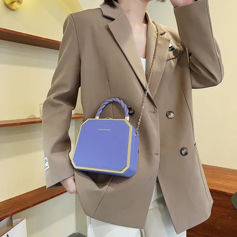 Fashion Geometric Hexagonal Hard Shell Box Bag PU Leather Metal Frame Women Handbag With Twisted Handle And Chain Strap