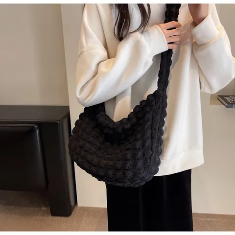 Borsa a Tracolla Donna Texture Popcorn Moda Piegghettata Tessuto Bubble Borsa Tote Semplice Versatile Borsa Sottoascellare Quotidiana