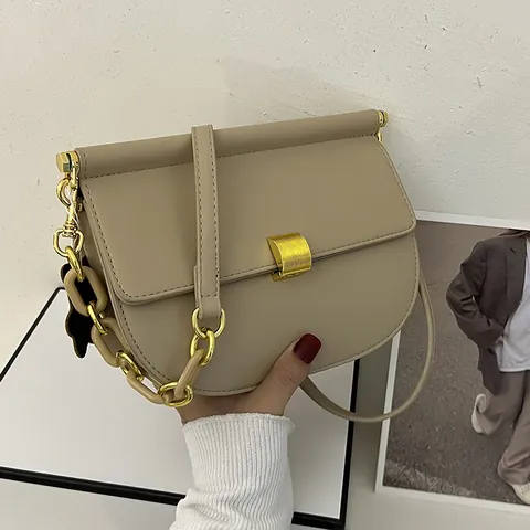 Borsa a Sella da Donna alla Moda in Pelle PU Borsa a Tracolla con Chiusura in Metallo e Catena in Acrilico Elegante Borsa Quotidiana