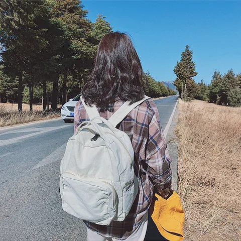 Zaino in Tela Lavata per Donna Minimalista Giapponese Retrò Grande Capacità Borsa da Scuola Viaggio All'aperto Daypack Casual