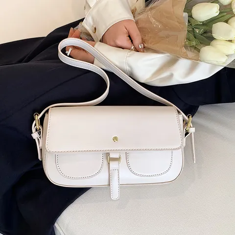 Borsa Sottoascellare da Donna in Pelle PU Vintage Tinta Unita Con Patta Borsa a Tracolla a Spalla per Pendolarismo Quotidiano Ufficio