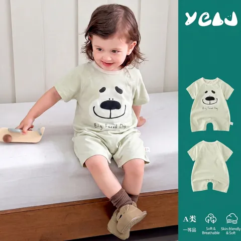 Infant Short Sleeve Cotton Romper Cute Cartoon Dog Printed Jumpsuit Summer Newborn Soft Breathable Toddler Clothing