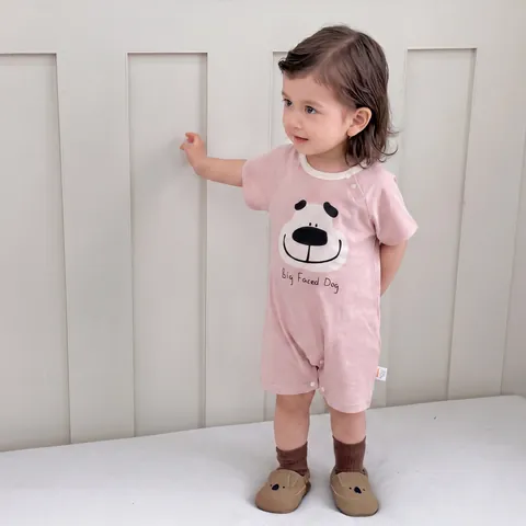 Infant Short Sleeve Cotton Romper Cute Cartoon Dog Printed Jumpsuit Summer Newborn Soft Breathable Toddler Clothing