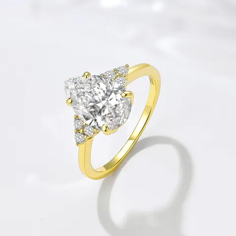 Anello in Argento Sterling 925 con Zirconia a Forma di Pera Elegante Anello di Fidanzamento Intarsiato a Goccia d'Acqua Gioielli da Donna