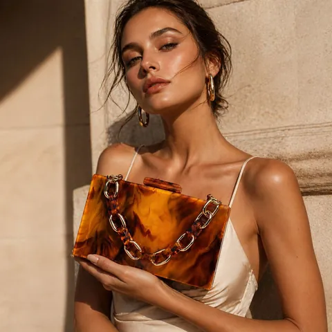 Bolso De Noche Clutch Acrílico Patrón Mármol Caja Con Cadena Para Boda Fiesta Estilo Vintage Mujeres