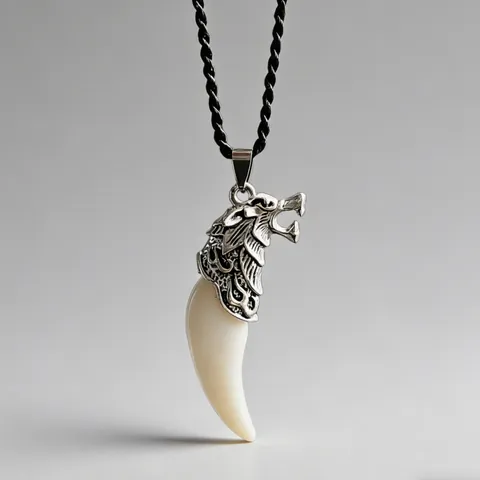 Tribal Wolf Tooth Pendant Necklace Resin Animal Head Dragon Elephant Eagle Ethnic Punk Retro Viking Jewelry With Wax Cord