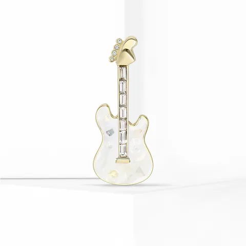 Elegant Alloy Zirconia Electric Guitar Brooch For Women Gold Plated Enamel Rhinestone Musical Instrument Lapel Pin Jewelry Gift