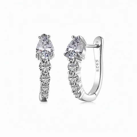 Pendientes de Botón de Plata de Ley 925 para Boda Francesa para Mujer Circonia Corte Pera Joyería Moda Minimalista Gota