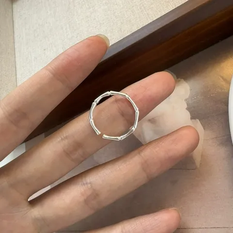 Anillo Abierto de Plata de Ley S999 Nudo de Bambú para Mujer Minimalista Ajustable Joyería de Dedo de Moda Plata