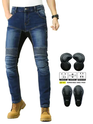 Pantaloni da Moto da Uomo Con Protezioni CE Rimovibili Rinforzati in Kevlar Estivi Traspiranti Vita Alta Jeans da Equitazione