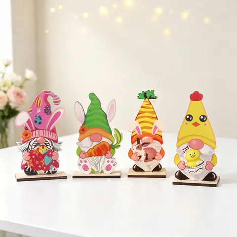 Décorations De Table En Bois Gnome Pâques Oreilles Lapin Carotte Poussin Œuf Décor Party Mignon Dessin Animé Nouveauté