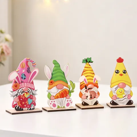 Décorations De Table En Bois Gnome Pâques Oreilles Lapin Carotte Poussin Œuf Décor Party Mignon Dessin Animé Nouveauté