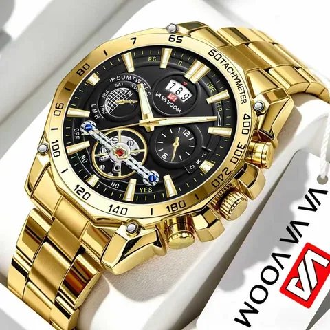 VAVA VOOM Orologio al Quarzo da Uomo Luminoso Impermeabile Calendario Business Sport Orologio da Polso Cinturino in Acciaio Inossidabile