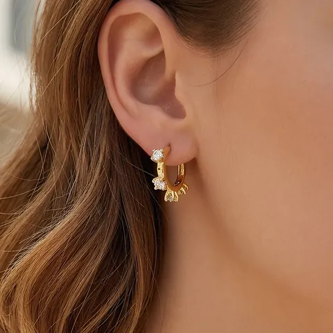 Vintage Copper 18K Gold Plated Zirconia Hoop Earrings Modern Floral Inlaid Round Ear Cuff Jewelry For Women Banquet Party