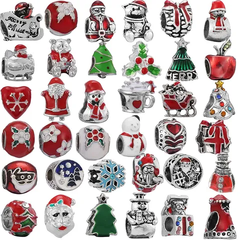 Christmas Santa Claus Snowman Tree Charms Beads Alloy Enamel Rhinestone DIY Jewelry Making Accessories For Bracelets