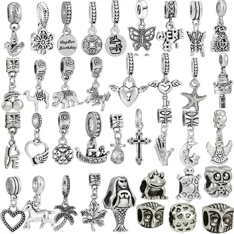 Retro Alloy Silver Tone Heart Lock Key Charms For DIY Bracelet Necklace Jewelry Making Accessories Animal Star Moon Pendants