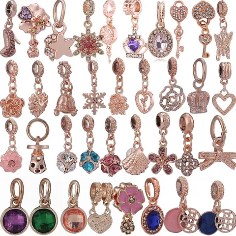 DIY Rose Gold Plated Alloy Flower Heart Crown Charms For Bracelet Pendants With Zirconia Enamel Women Jewelry Findings