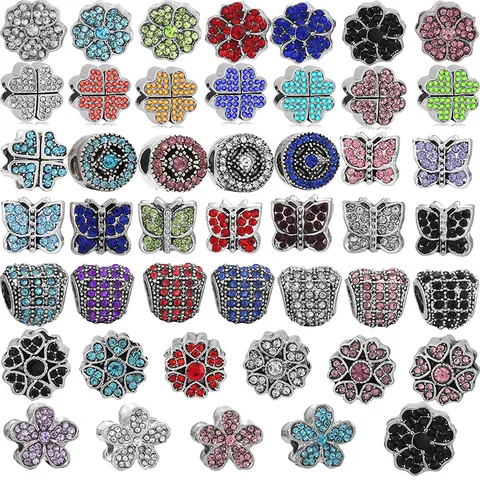 Alloy Rhinestone Sparkling Flower Heart Butterfly Clover Charms Beads For DIY Bracelet Necklace Jewelry Making Women Gift