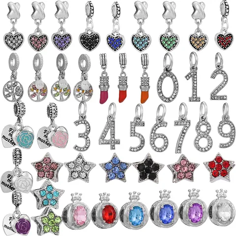 AI-925 Sterling Silver Plated Heart Life Tree Lipstick Star Number Charms For DIY Bracelet Necklace Jewelry Making Gifts