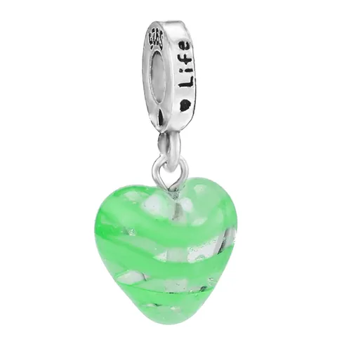 925 Sterling Zilveren Hart Bedel Kraal Kleurrijke Glas Streep Hanger Voor DIY Europese Armband Vrouwen Sieraden Maken Cadeau