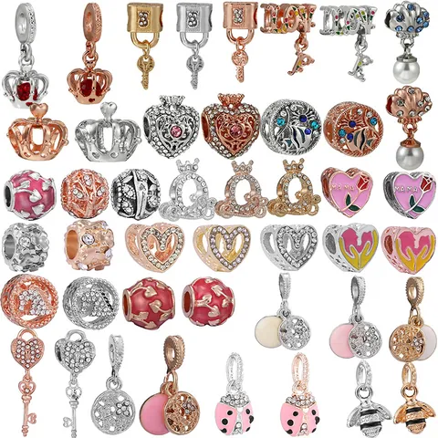 Alloy Enamel Zirconia Charms For DIY Bracelet Making Fashion Heart Crown Flower Pendant Beads For Women Jewelry Accessories