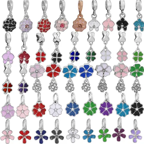 DIY Jewelry Making Charms Alloy Enamel Flower Heart Clover Pendants For Bracelet Necklace Crafting Women DIY Accessories