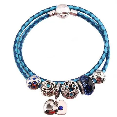 Double Wrap Braided PU Leather Charm Bracelet For Women Alloy Star Heart Moon Owl Windmill Beads Fashion Hand Jewelry