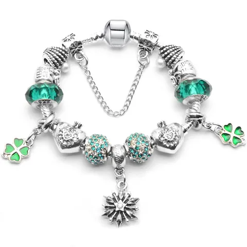 DIY Charm Bracelet For Women Silver Plated Alloy Snake Chain With Heart Clover Snowflake Star Charms Romantic Jewelry Gift