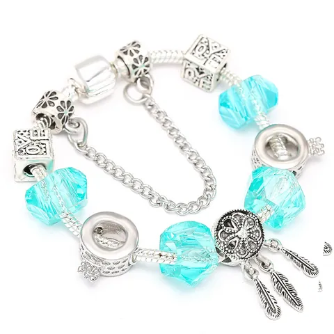 Silver Plated Alloy Dreamcatcher Heart Charm Bracelet With Colorful Crystal Beads And Love Feather Pendants Jewelry For Women