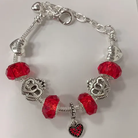 DIY Rotes Herz Charm Armband Legierung Kristall Perlen Liebe Herz Anhänger Schlangenkette Armband Valentinstag Geschenk Für Damen Schmuck