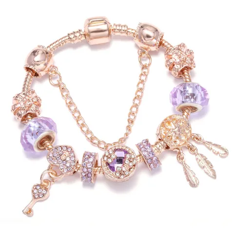 Fashion Alloy Charm Bracelet For Women Ferris Wheel Heart Key Pendant DIY Snake Chain Jewelry Birthday Gift