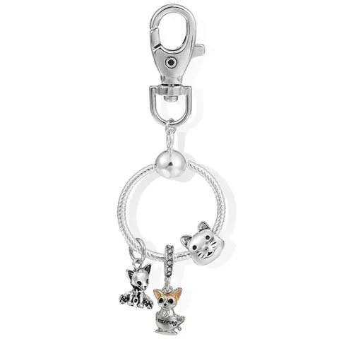 Cute Cat Pendant Metal Keychain For Women DIY Bag Charm Silver Plated Alloy Snake Chain Key Ring Car Accessories Decorative Gift