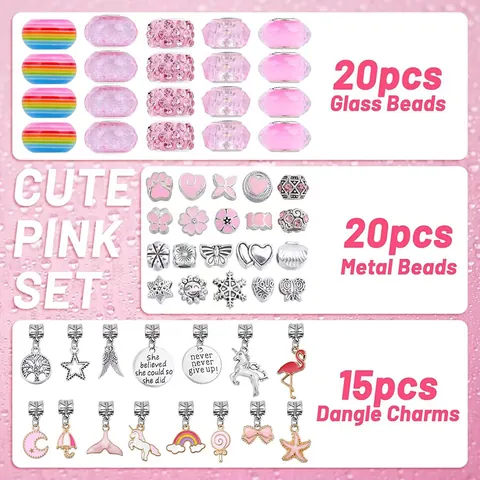 Mädchen DIY Perlen Schmuck Armband Halskette Herstellung Perlen Und Anhänger Einhorn Flamingo Sammlung Rosa Geschenkbox Kinder Lernspielzeug