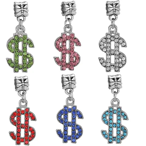 Rhinestone Dollar Sign Charm Pendant Silver Plated Metal For DIY Jewelry Making Bracelet Necklace Accessories For Women
