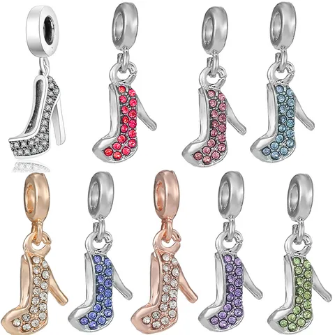 High Heel Shoes Dangle Charm Metal Alloy Rhinestone Inlaid DIY Accessories For Bracelet Necklace Jewelry Making For Women