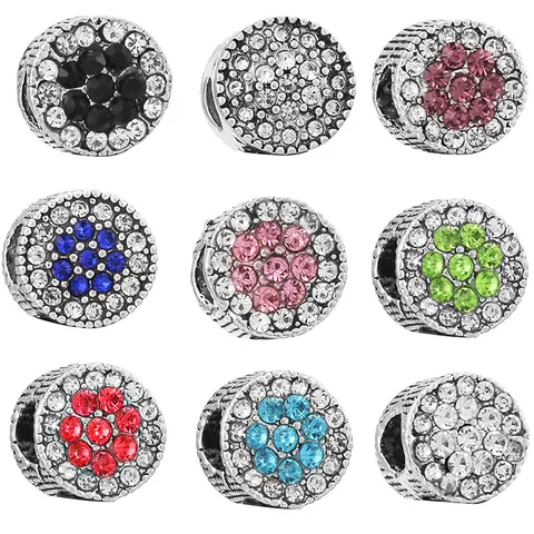 Ronde Legering Strass Charm Kraal Voor DIY Armband Ketting Maken Europese Stijl Kristal Ingelegde Metalen Sieraden Accessoire Voor Vrouwen