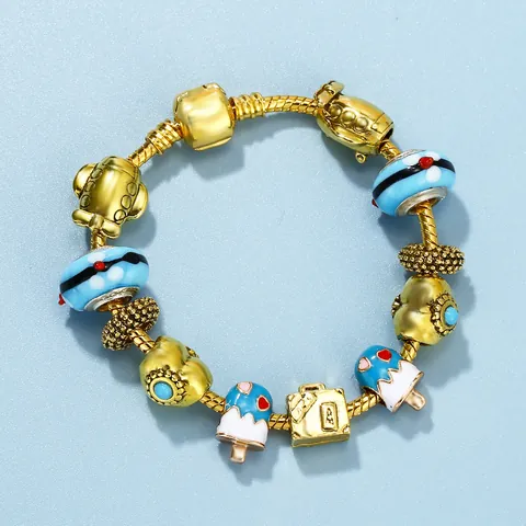 DIY Gold Plated Alloy Enamel Charm Bracelet With Airplane Suitcase Ice Cream Pendants Summer Travel Theme Women Jewelry