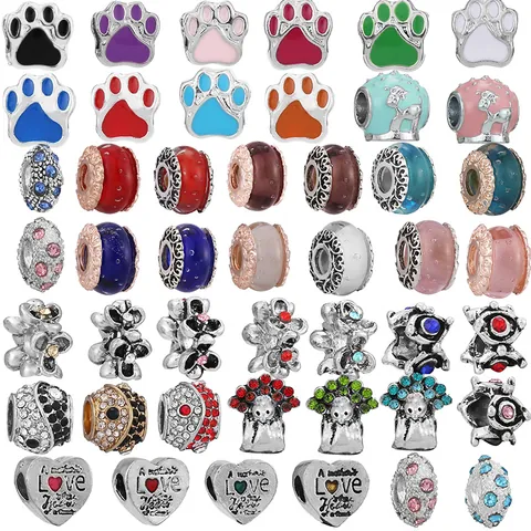Fashion Alloy Colorful Enamel Paw Print Heart Flower Charms Beads For DIY Bracelet Necklace Jewelry Making Accessories For Women