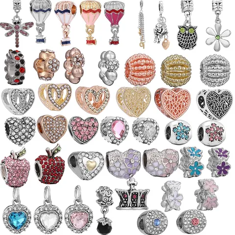 Metal DIY Large Hole Charm Beads Heart Owl Crown Apple Pendant For Snake Bone Chain Bracelet Necklace Jewelry Making Women