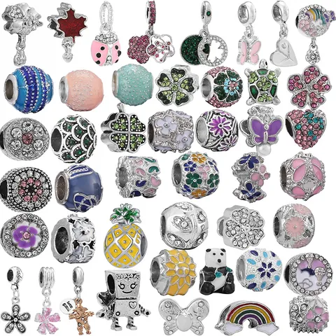 Fashion Alloy Colorful Enamel Flower Animal Heart DIY Charms For Pandora Style Bracelet Women Jewelry Making Beads Accessory