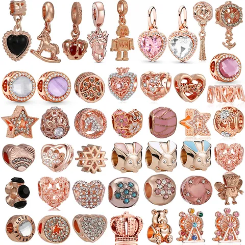 Rose Gold Alloy Zirconia Heart Star Charms Beads For DIY Bracelet Necklace Making Jewelry Findings Mother's Day Gift For Women