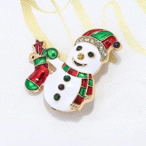 Broche de Lujo de Muñeco de Nieve de Navidad Strass Esmalte Decoración de Fiesta Alfiler de Aleación para Mujer Hombre Joyería