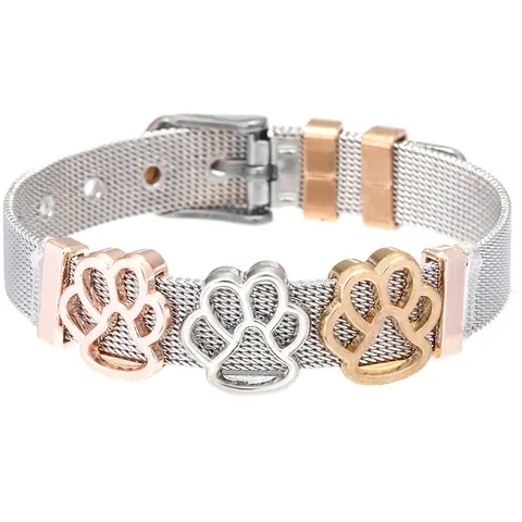 10mm Stainless Steel Mesh Band Bracelet For Women Men Hollow Pet Paw Print Pendants Adjustable Milanese Strap Hand Cuff Jewelry