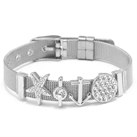 Adjustable Stainless Steel Mesh Watch Band Bracelet For Women Ocean Starfish Anchor Charms Rhinestone Fashion Jewelry