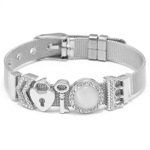 Adjustable Stainless Steel Mesh Bracelet With Heart Lock Key Charms Milanese Watch Band Style Jewelry For Women