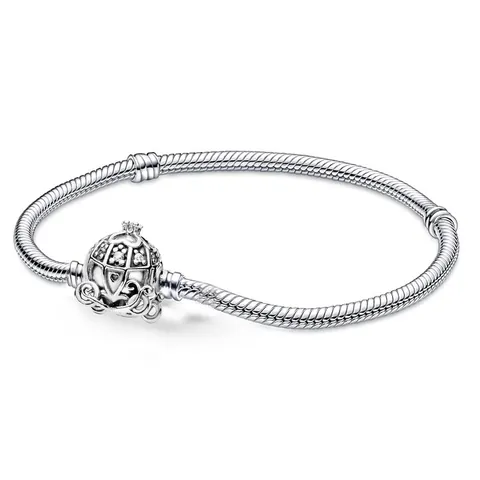 Women Silver Plated Pumpkin Carriage Snake Chain Bracelet Inlaid Zirconia Fairy Tale Crown Clasp Charm Bracelet Jewelry Gift