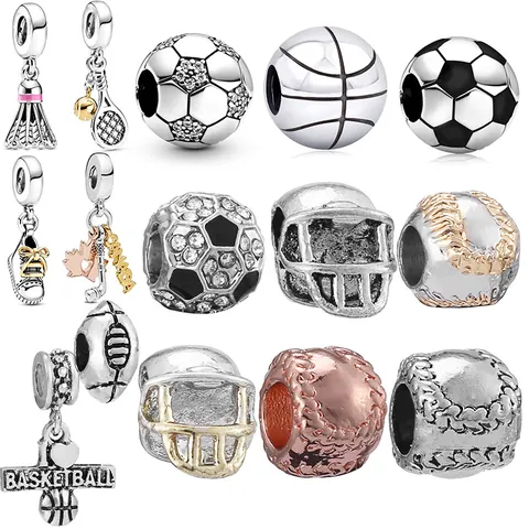 Αθλητικά Θέματα DIY Charms από Κράμα Ασημένιο Ποδόσφαιρο Μπάσκετ Τένις Μπέιζμπολ Χάντρες για Βραχιόλι Κολιέ Γυναικεία Κοσμήματα