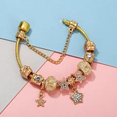 DIY Charm Bracelet Gold Plated Alloy Snake Chain Heart Star Camera Pendants Bangle Bracelet With Safety Chain Fashion Jewelry For Women