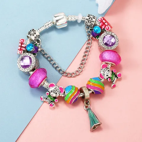 Pulsera DIY Charm de Oso de Dibujos Animados Corazón Para Mujeres Niñas Aleación Cristal Esmalte Abalorios Cadena de Serpiente Joyería Regalo